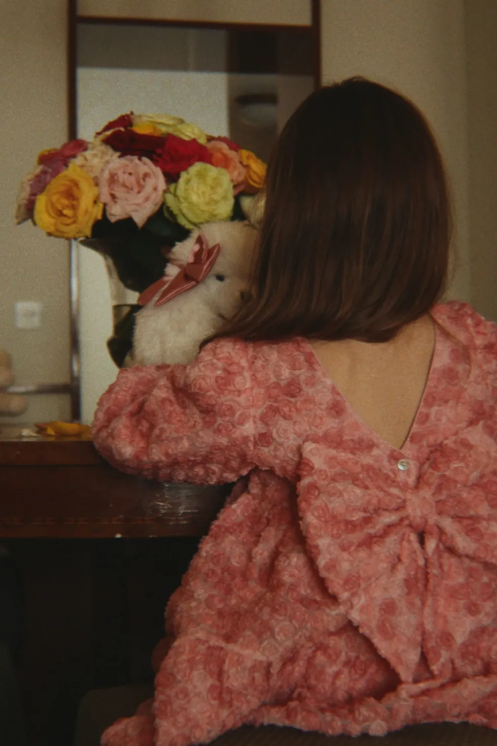 ALLY LONG SLEEVE FLOWER DRESS - veiled rose