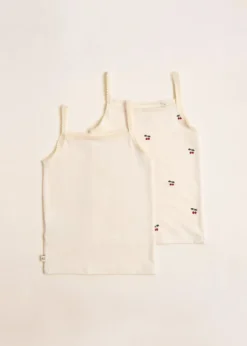BASIC 2 PACK STRAP TOPS GOTS - cherry/pearled ivory
