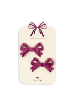 2 PACK PEARLY BOW HAIR CLIPS - sangria