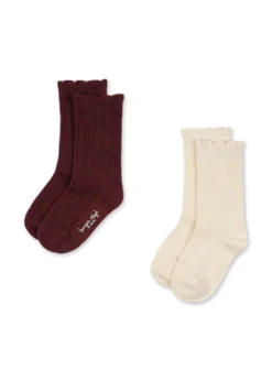 2 PACK POINTELLE SOCKS - bordeaux/off white