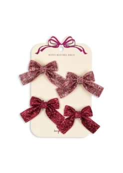 4 Pak Glitter Sløjfe Hårspænder - pink mix