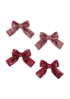 4 Pak Glitter Sløjfe Hårspænder - pink mix