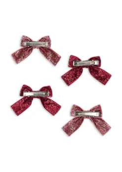 4 Pak Glitter Sløjfe Hårspænder - pink mix