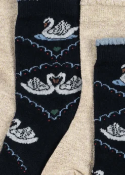 2 PAK JACQUARD SWAN SOKKER - navy/off white