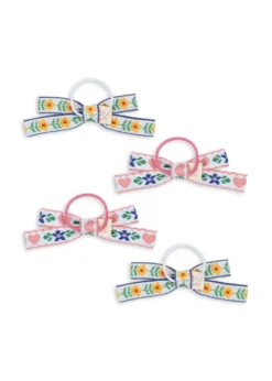 4 pak mini bow elastikker - white/rose