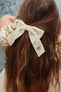 velvet bow pearly hårklips - pearled ivory
